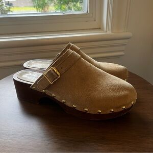 Vintage Tan Suede Studded Clog Mules 9